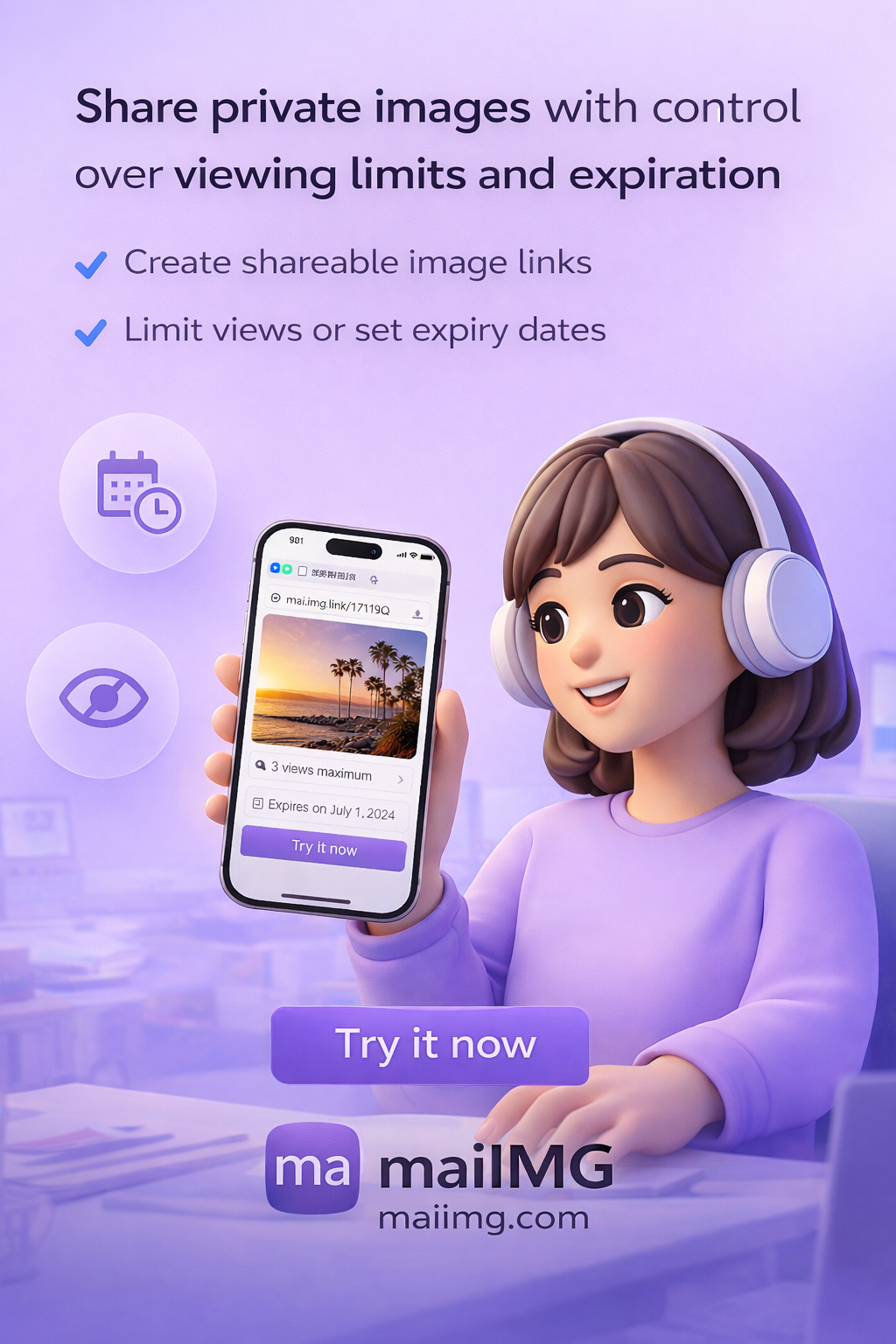 Sharing a short labeled photo link in a social post
